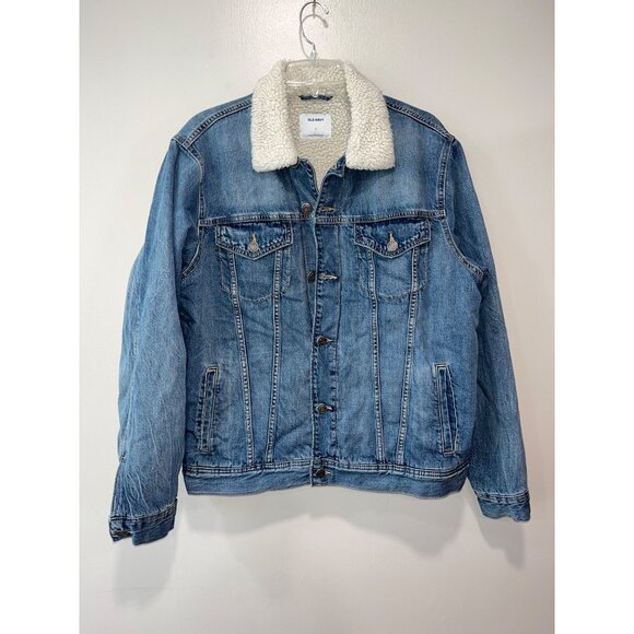 Old Navy Sherpa-Lined Denim Jacket‎ Large Blue Cotton Polyester - Picture 1 of 6